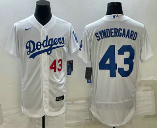 Mens Los Angeles Dodgers #43 Noah Syndergaard Number White Flex Base Stitched Baseball Jersey
